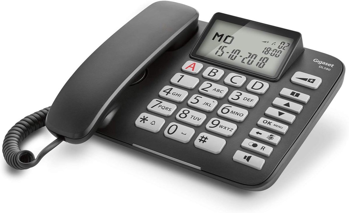 Vaste Telefoon - Draadtelefoon - Thuis Bellen - Grote Ergonomische Toetsen - Niet Van Toepassing - Zwart