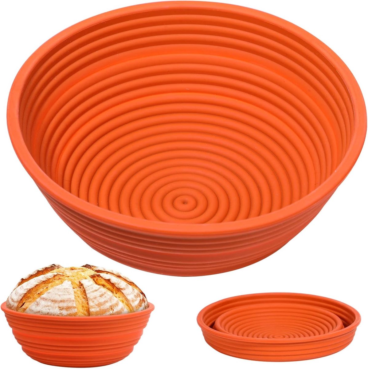 Brood Proofing Mand - Rijsmand Zuurdesem - Zelf Brood Bakken - Opvouwbaar Siliconen Ontwerp - 24 cm Diameter - Grijs