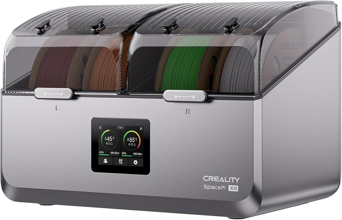 Filament Droogbox - 3D Printer Opslag - Droog Filament Houden - Dubbele Verwarmingskamers - 4 Spoelen Capaciteit - Zwart