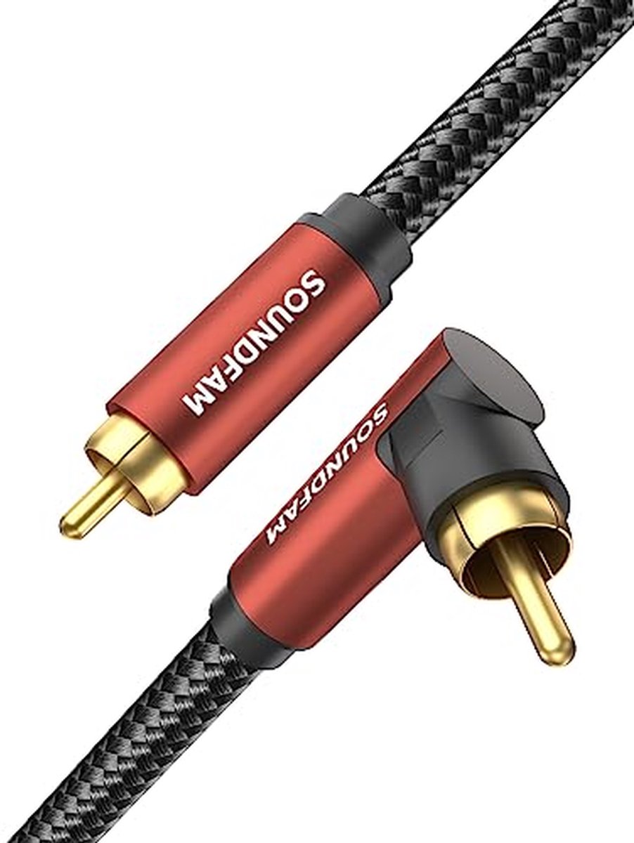 Subwoofer Kabel - Versterker Kabel - Krachtige Bas - 90 Graden Stekker - 3 Meter - Bordeaux Rood