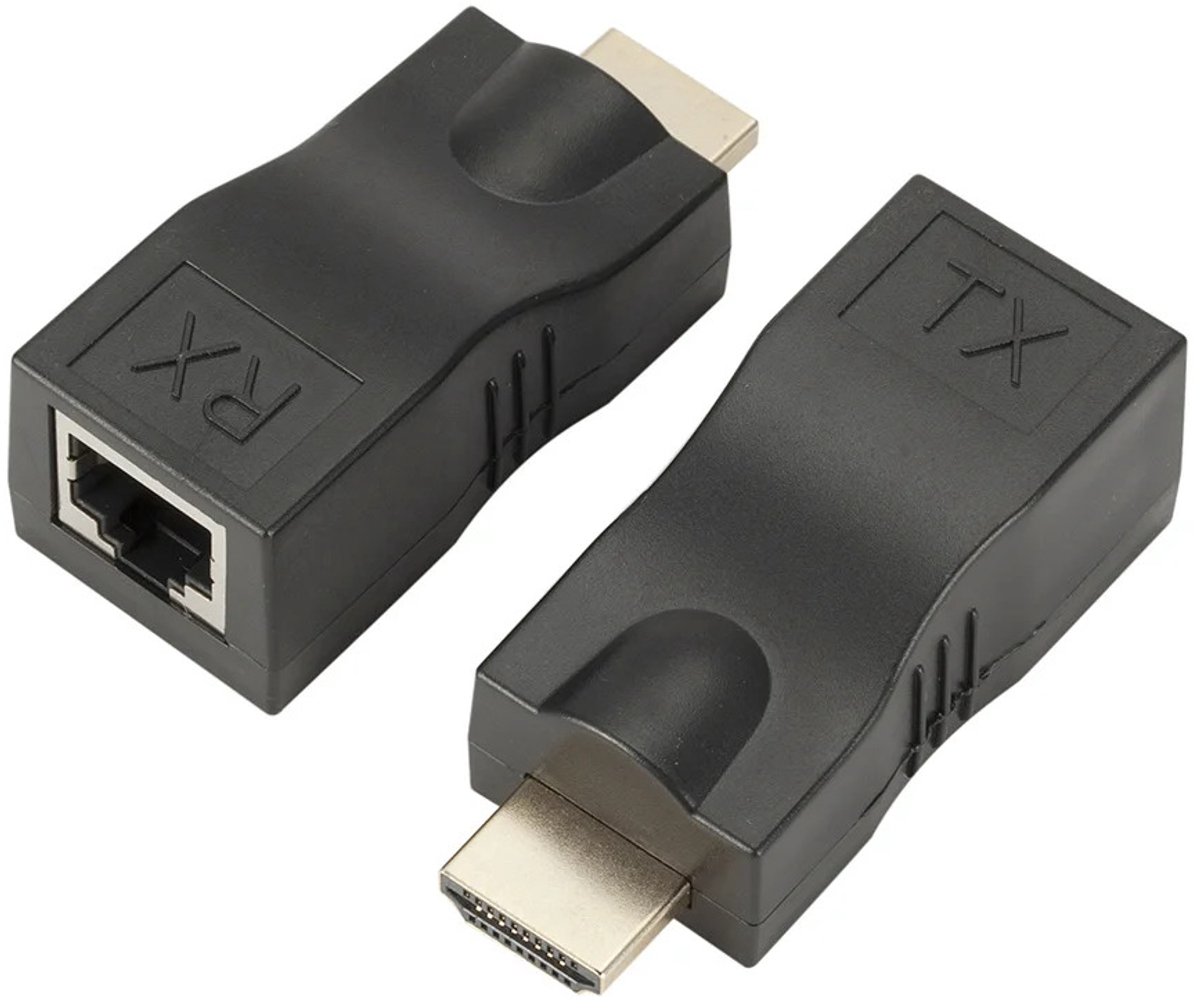 Image of HDMI naar RJ45 Extender Adapter Set - HDMI Over CAT5e/CAT6 - 30 Meter - 1080P Full HD - Transmitter & Receiver - Zwart