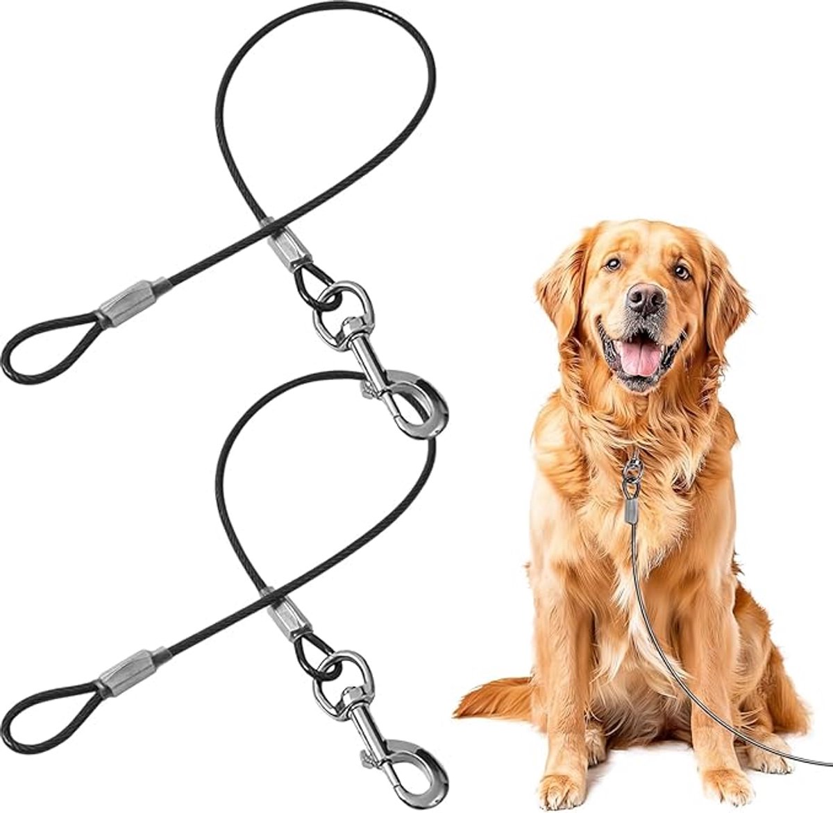 kauwbestendige Hondenriem - 2 Stuks - Sterke Honden riem ijzer - Lange Hondenlijn - Leiband - Sleeplijn - Looplijn - Trainingslijn - Voor Grote en Kleine Honden - Zwart