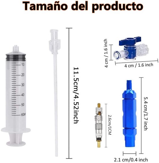 Tubeless MTB-spuit voor eenvoudige bandenreparatie - 60 ml, Presta-ventielverwijderingsgereedschap — afbeelding 4