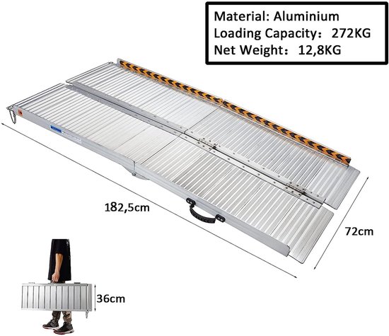 Oprijplaat Brug - Opvouwbaar tot 270Kg - tot 182cm - 270 kg capaciteit - Rolstoelhellingen voor trappen - verstelbare aluminium oprit - draagbaar - antislip oppervlak Rolstoelhelling voor thuis - trappen