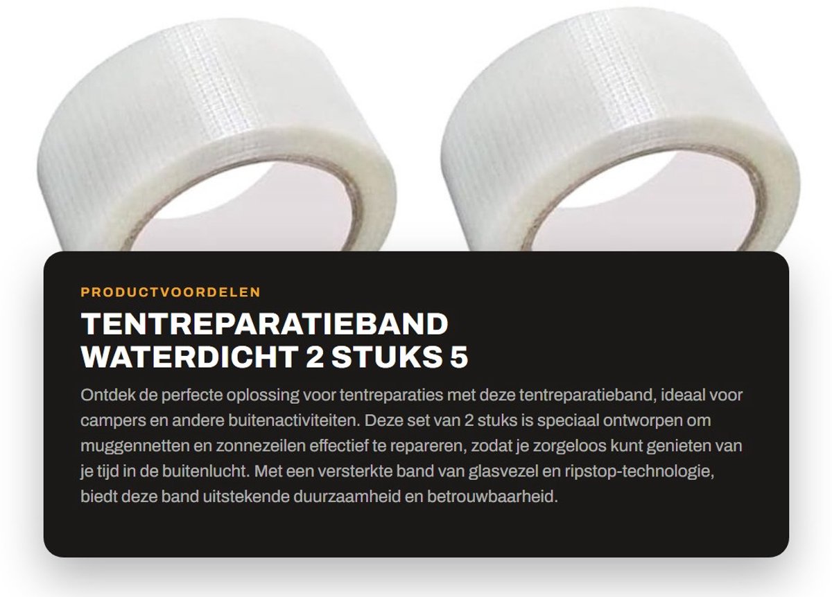 Set van 2 Reparatietape voor Tent en Luifel, Waterdicht en UV-bestendig, 5 cm x 8 m, Ideaal voor Kamperen en Buitenactiviteiten