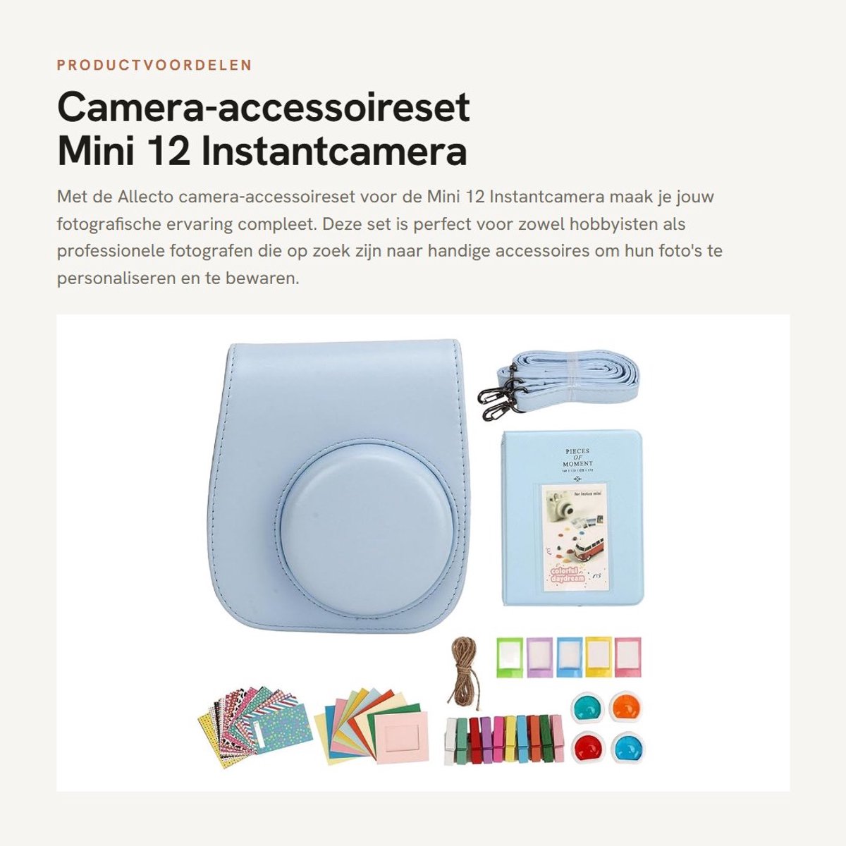 Dailygoods- Camera-accessoireset Inclusief Hoesje - Album - Stickers - Fotolijsten - Papieren Frame - Filters - Clips - Instantcamera Set