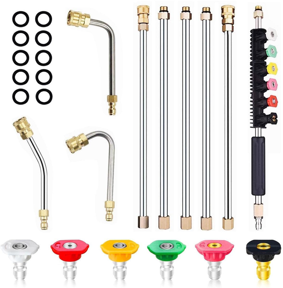 Dailygoods- Verlengstangen uitbreidbaar - Hogedrukreiniger - Sproeimondstukken - Gebogen Stang 30°/90°/120° - Reinigingsgereedschap - Lengte 97 inch