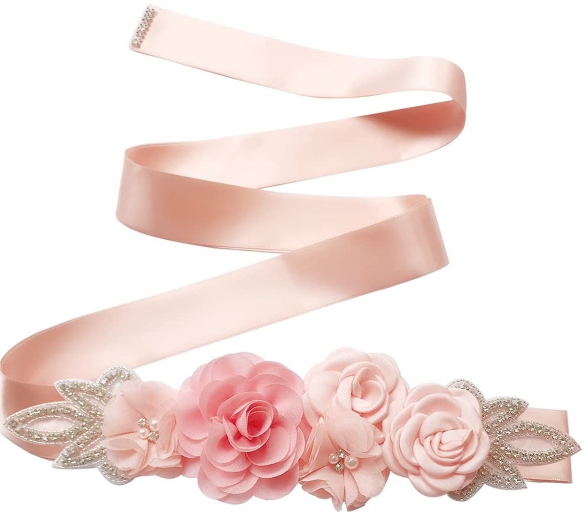 Dailygoods - Trouwjurk, riem, sjerp, bruidsriem met strass, elegante parels, bloemen, sjerpriem, bloemenmeisjes, tailleriem, fotoriem voor bruiloft, feest, bruidsjurk, accessoires