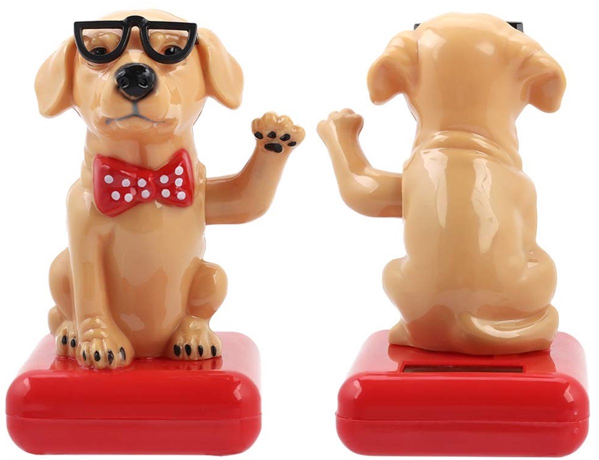Dailygoods - Zonne-energie Auto Decor - Schattige Hond - Grappige Zwenkarm - Goud - Zonne-energie Ornament - Perfect voor Auto - Decoratief