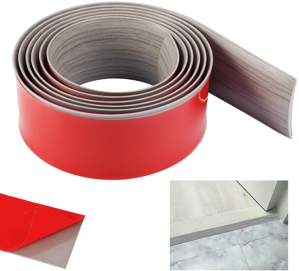 Dailygoods- Drempelstrip 2 m x 5 cm - Zelfklevend - Vloerovergangsstrip - PVC/Vinyl - Slijtvast/Krasbestendig - Veilig en Zacht Materiaal - Vloerovergangstrip
