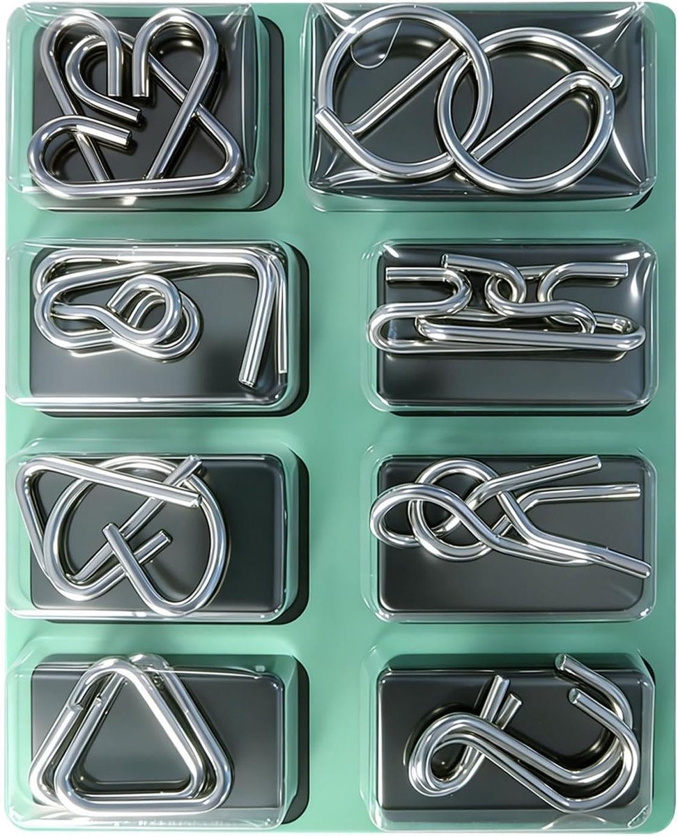 Metaaldraadpuzzels Set - Breinbreker Ringen - Geest Trainen - Stimuleert Creativiteit - 14.2 x 18 cm - Metaal