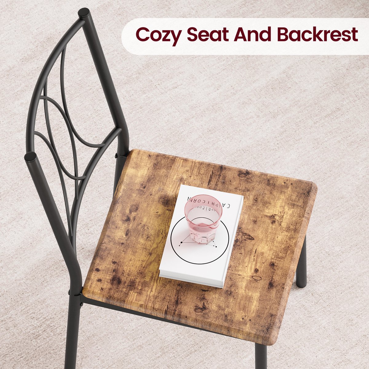Eettafel Set - 74x74x76cm - Vierkante Tafel met 2 MDF-Stoelen - Voor 2 Personen - Geschikt voor Woonkamer Eetkamer of Appartement - Bruin – foto 4