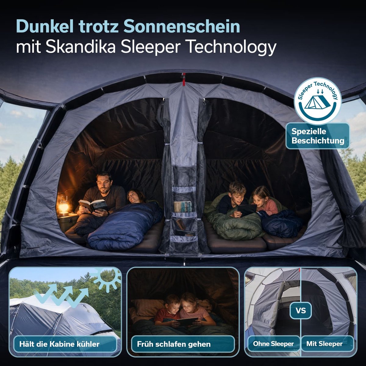 Skandika tunneltent Svalgard 6 Sleeper Protect XL - Kampeertent voor 6 personen, FlexCore-stokken, verduisterde slaapcabine, 5000 mm waterkolom, 210 cm stahoogte, klein pakvolume, familietent, camping – foto 2