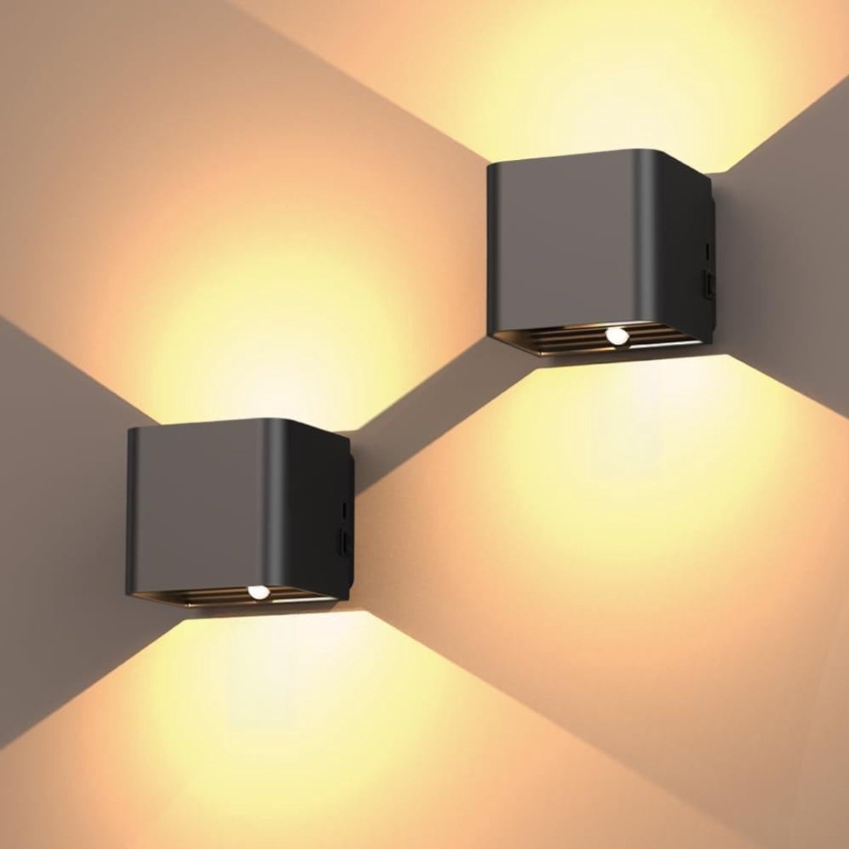 QORA® Oplaadbare Wandlamp - Wandlamp - Zwart - 10cm x 9cm x 10cm