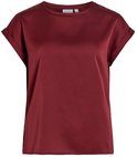 Bordeauxrode satijnen VILA t-shirt met opgerolde korte mouwen.