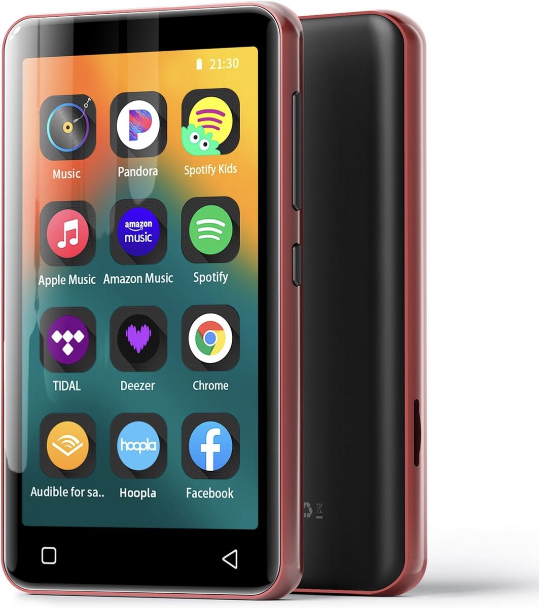MP3-speler met Bluetooth en Wifi 80GB - Kindvriendelijke Muziekspeler met Spotify, Audible & Ouderlijk Toezicht - 4 Inch Touchscreen - Rood zwart