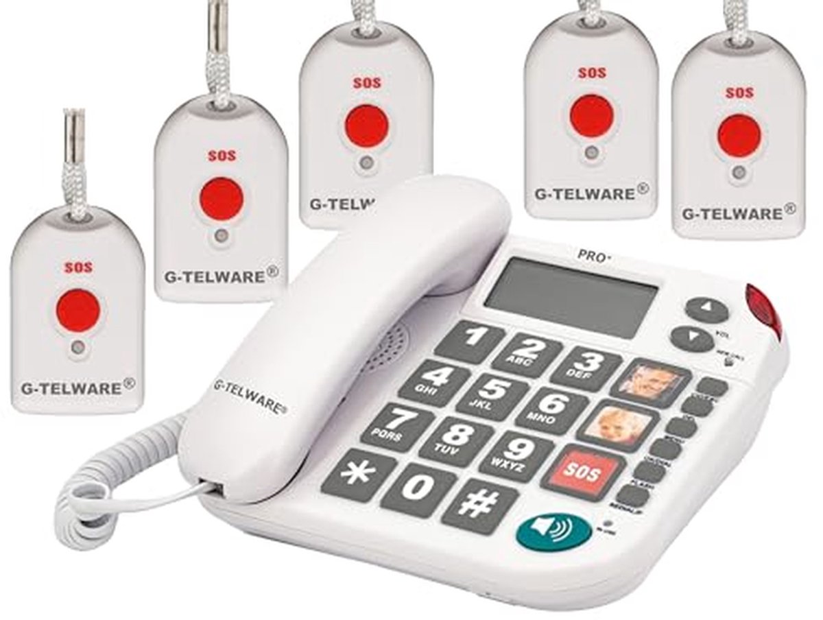 Noodoproep Telefoon - Seniorentelefoon SOS - Veilig Thuis - Stille Noodoproep Functie - Tot 22 Zenders - Satijngrijs
