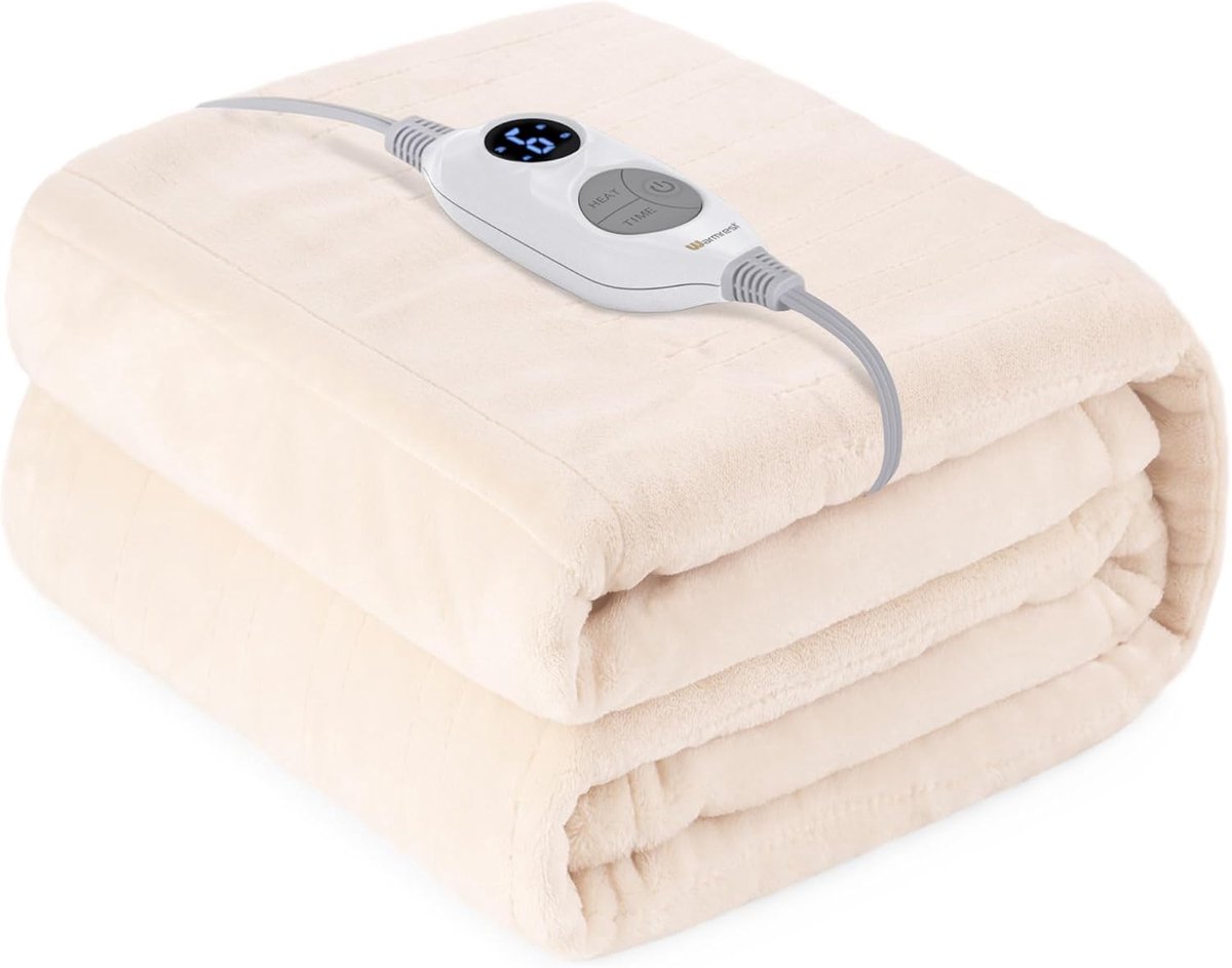 Elektrische deken - Verwarmingsdeken - Warm en comfortabel - 6 warmtestanden - 130 x 180 cm - Beige