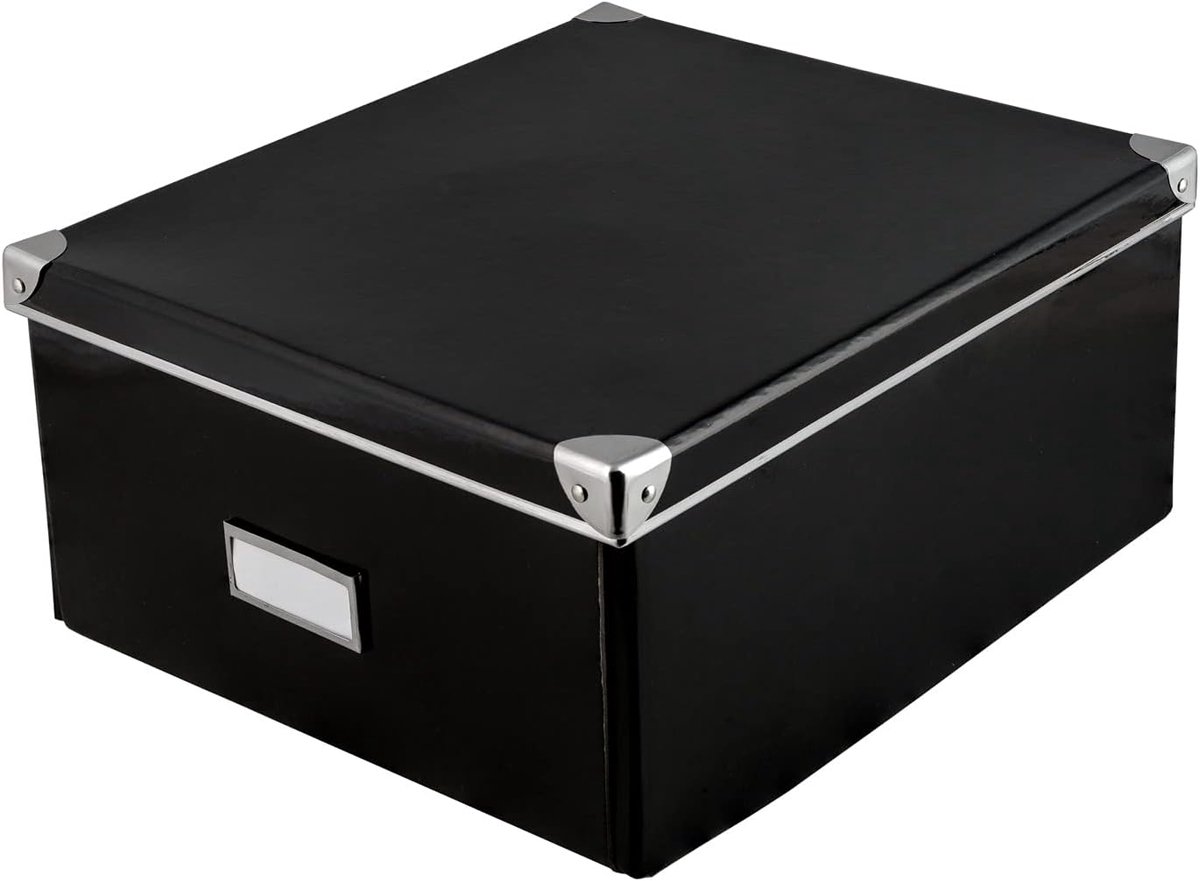 Opbergbox Karton - Ladenkist Deksel - Huis Opruimen - Stapelbaar Metaal - 36x28x17cm - Zwart