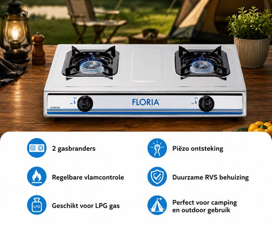 2-Pits Gasstel LPG - Camping Kooktoestel met Piëzo Ontsteking - RVS Gaskookplaat - Draagbaar Tafel Gasfornuis - Noodkooktoestel bij Stroomuitval - Gasstel voor Camping, Caravan en Outdoor van Merkloos — afbeelding 3