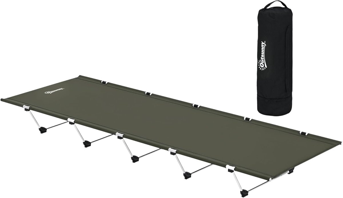 Campingbed - Opvouwbaar bed - Outdoor slapen - Aluminium frame - 190x65x18cm - Donkergroen