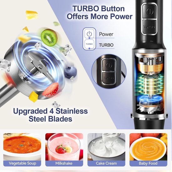Handmixer Set - Keukenmixer Staafmixer - Maaltijden Bereiden - 25 Snelheden Turbo - 700ml Beker - Zwart — afbeelding 3