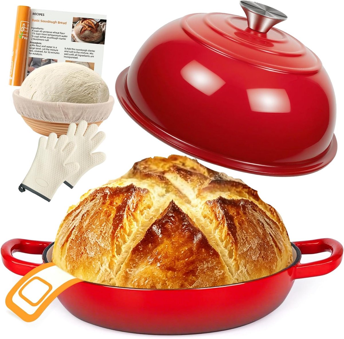 Gietijzeren Broodpan - Stoofpan Braadpan - Brood Bakken - Geëmailleerd Gietijzer - 57 Liter - Rood