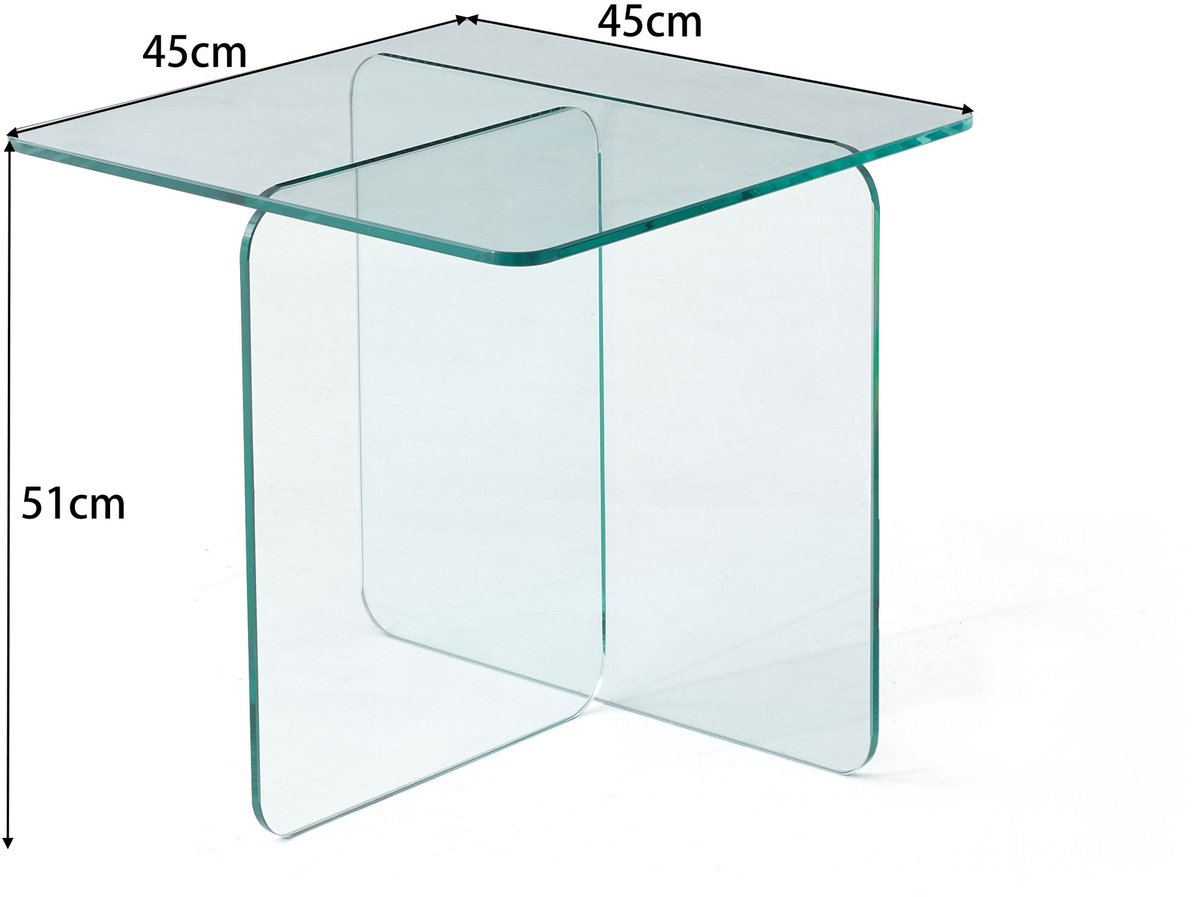 YYchan gebogen glazen bijzettafel van gehard glas - transparant - 45 x 45 x 51 cm