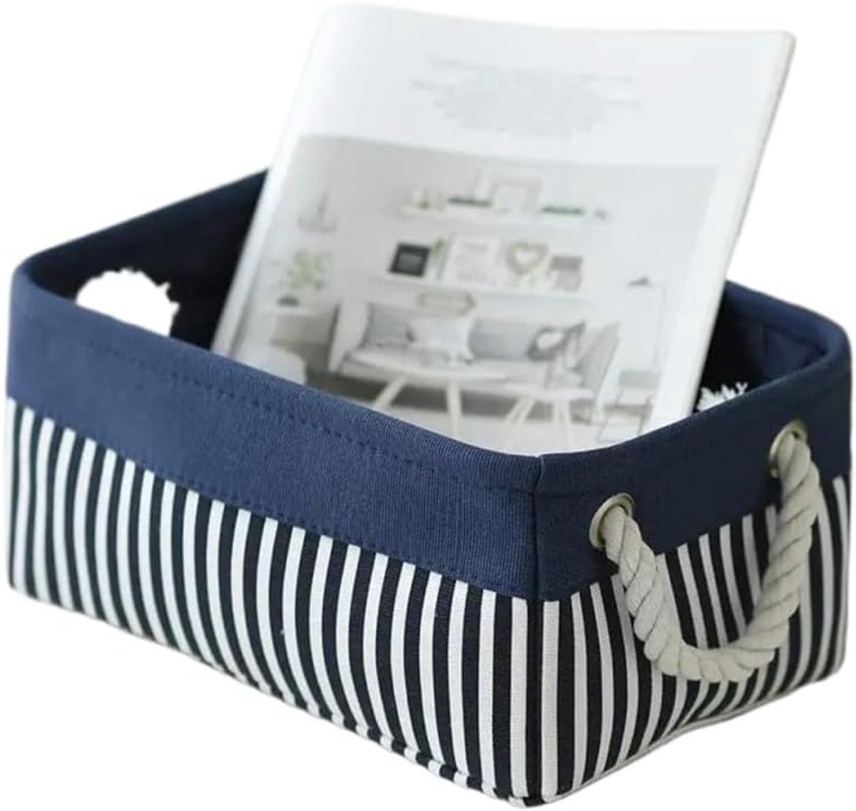 Wasmand Opvouwbaar - Opbergmand - Was Sorteren - Ventilerende Structuur - Klein 36x26x17cm - Blauw Wit
