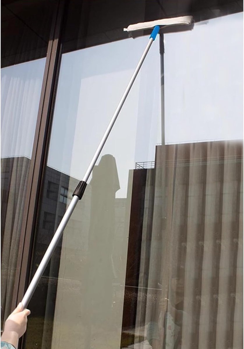 Raamtrekker Set - Raamreiniger Tool - Hoge Ramen Schoonmaken - Telescopische Verlengstok - Tot 6 Meter - Zilver