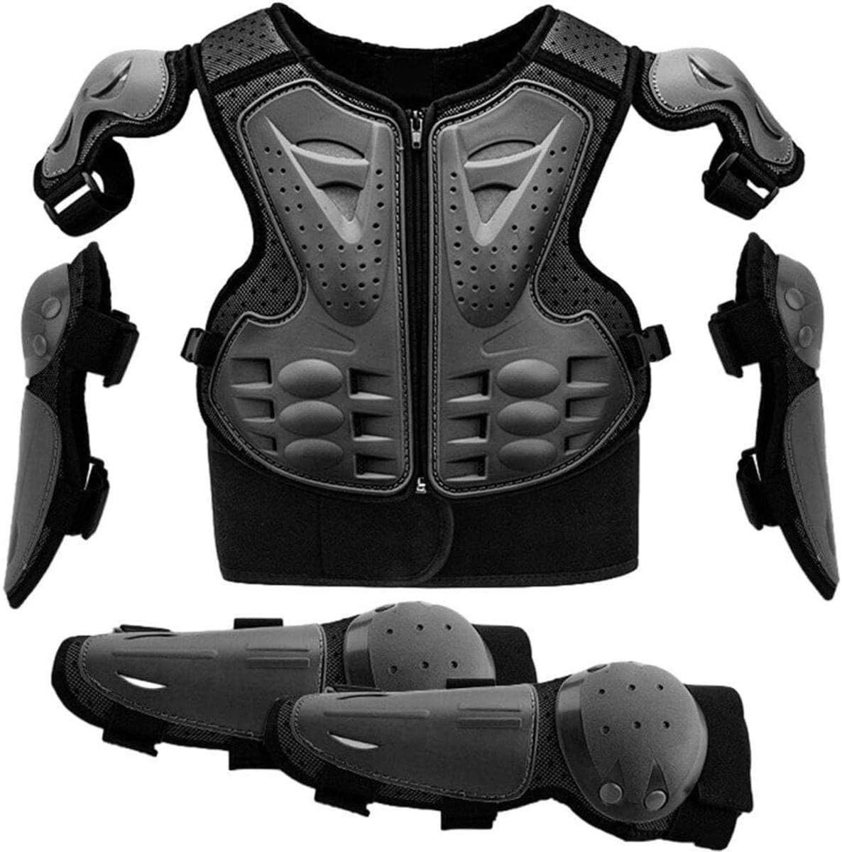 Kinder Motorpak - Beschermende Kleding - Actieve Sport - Volledige Lichaamsbescherming - 6-13 Jaar - Zwart