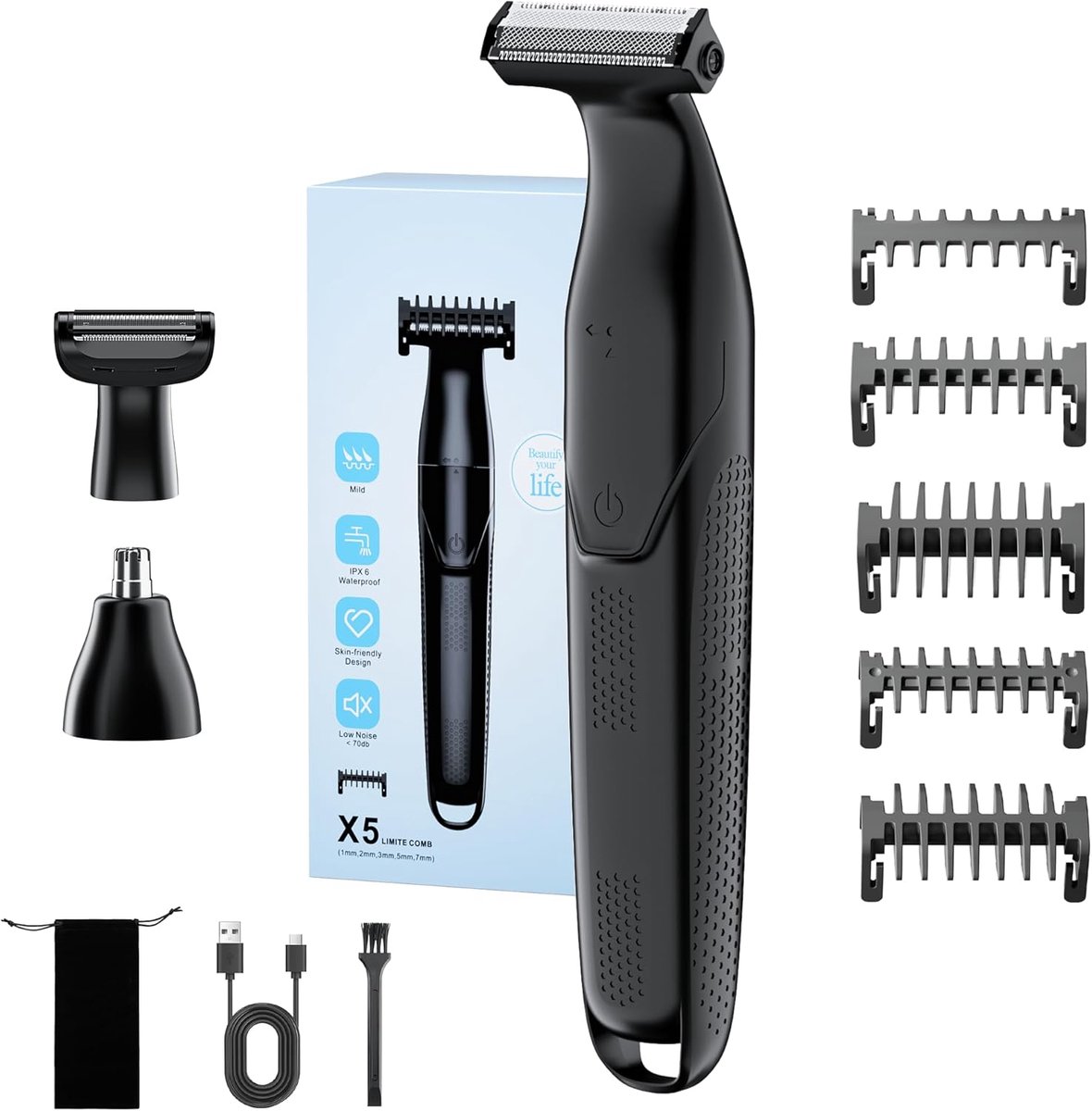 Lichaamshaartrimmer Heren - Elektrisch Scheerapparaat - Complete Lichaamsverzorging - 3-in-1 Multifunctioneel - 17 x 38 x 26 cm - Zwart
