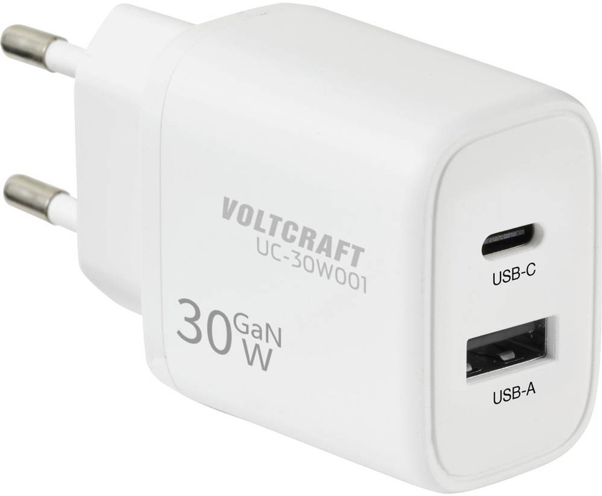 Image of VOLTCRAFT UC-30W001 USB-oplader 30 W 1x USB-A, 1x USB-C Fast Charge, USB PD 3.0 Wit GaN