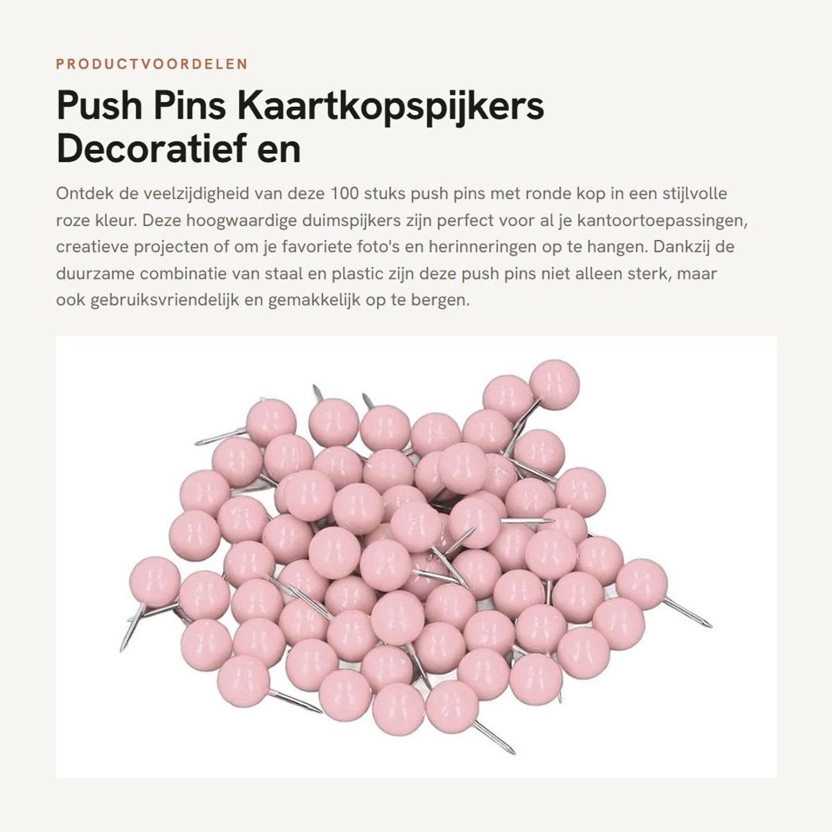 Dailygoods- Push Pins 100 Stuks - Kaartkopspijkers - Duurzaam Staal/Kunststof - Opbergdoos - Maat 9,5 x 20 mm - Lichtgewicht 78g - Punaises