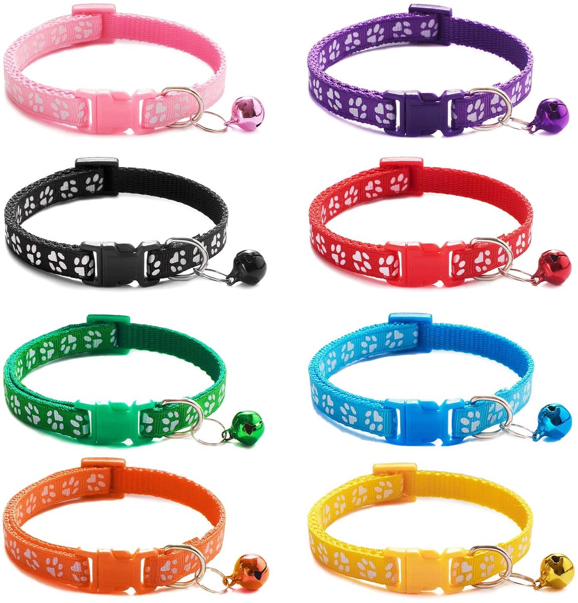 Dailygoods- Puppyhalsbanden 8 stuks - Verstelbare Halsband - Veiligheidsgesp - Nylon - Reflecterende Kraag - D-ring voor ID-tag