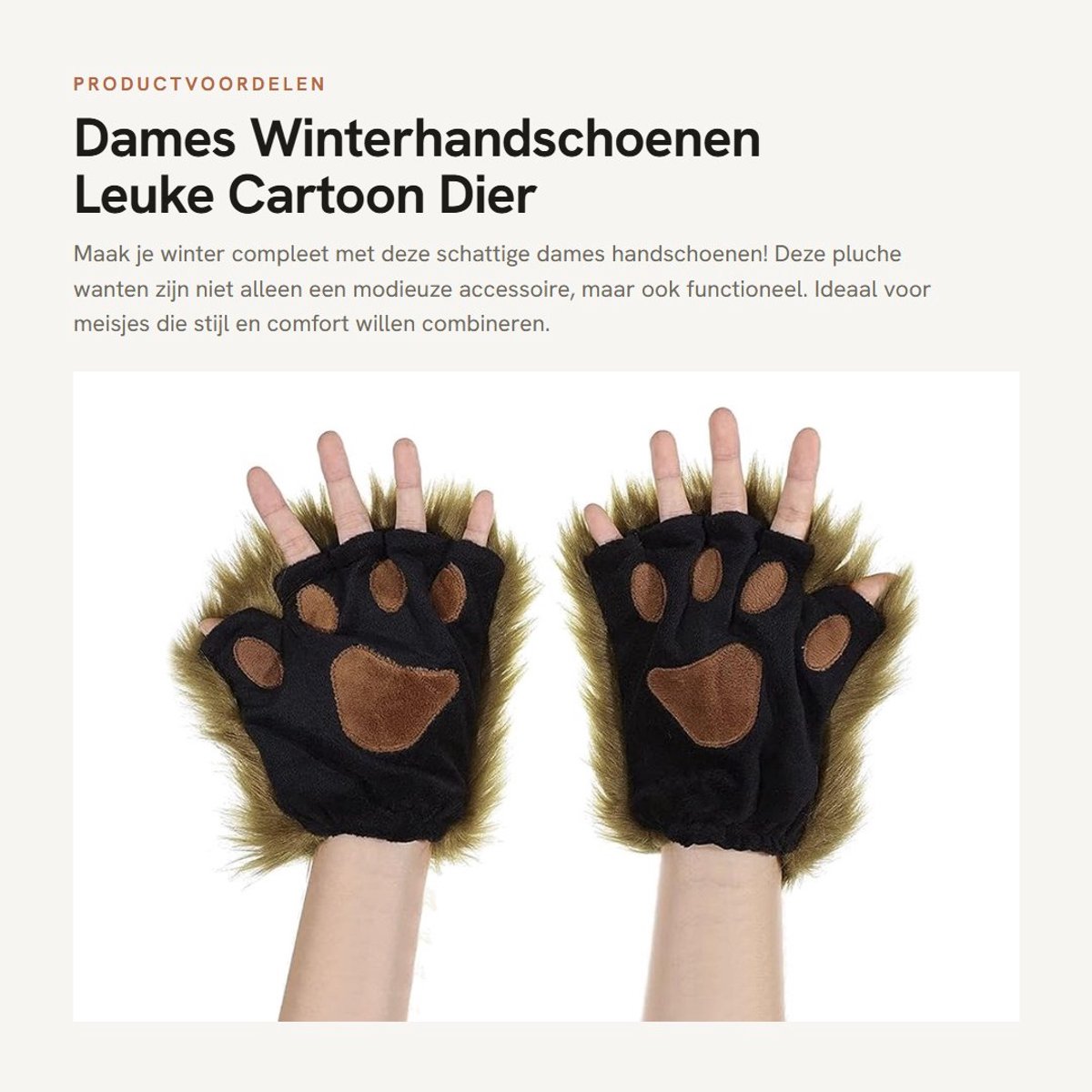 Dailygoods- Winterhandschoenen Dames - Halve Vingerhandschoenen - Pluche Dierlijke Klauw - Warm Houdend - Polyester - Eén Maat - Handschoenen