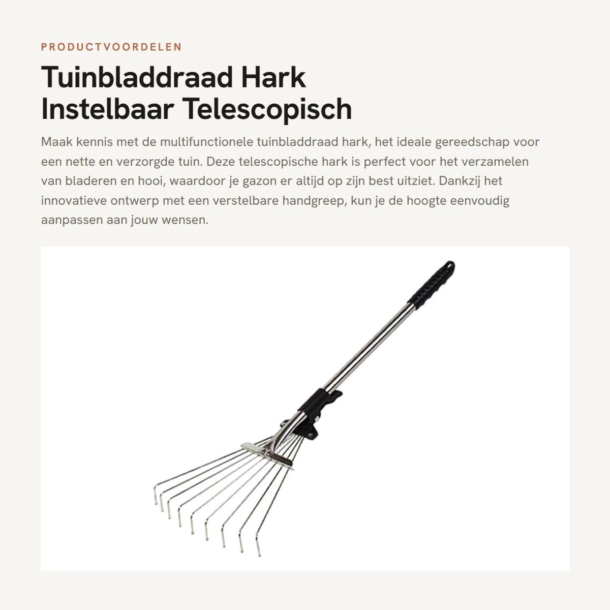 Dailygoods- Bladhark Telescopisch - Tuinhark met Steel - Multifunctioneel - Instelbare Breedte - Hoogwaardig Elastisch Staaldraad - Kogelvormige Punt