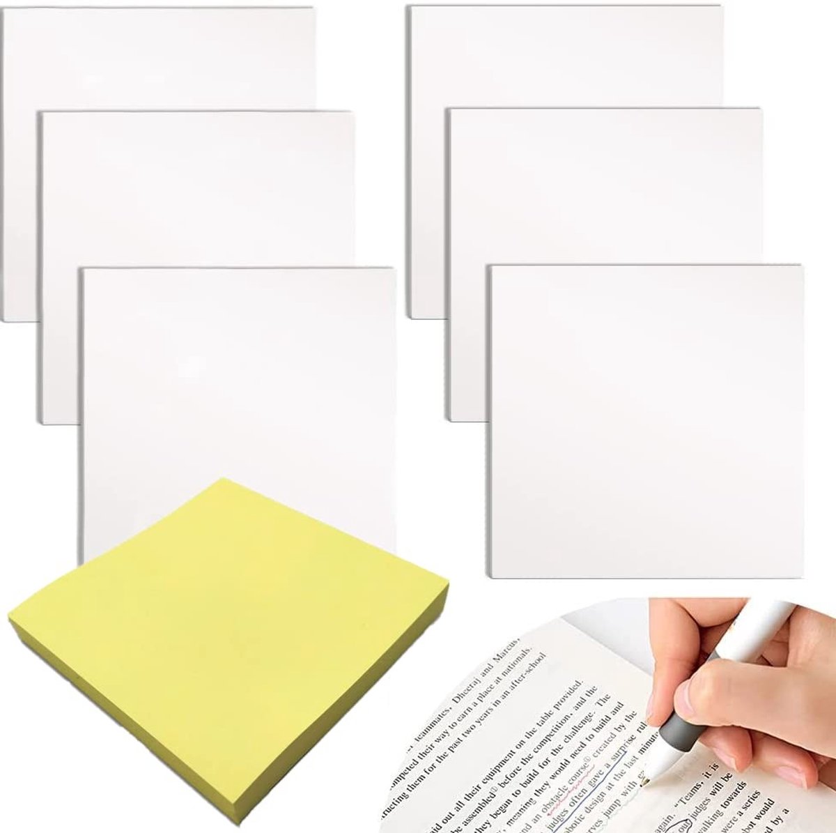 Dailygoods- Sticky Notes 300 Vellen Transparant - Zelfklevende Notitieblaadjes 100 Vellen Geel - Herbruikbaar - Geschikt voor Kantoor/Studenten - 76 x 76 mm