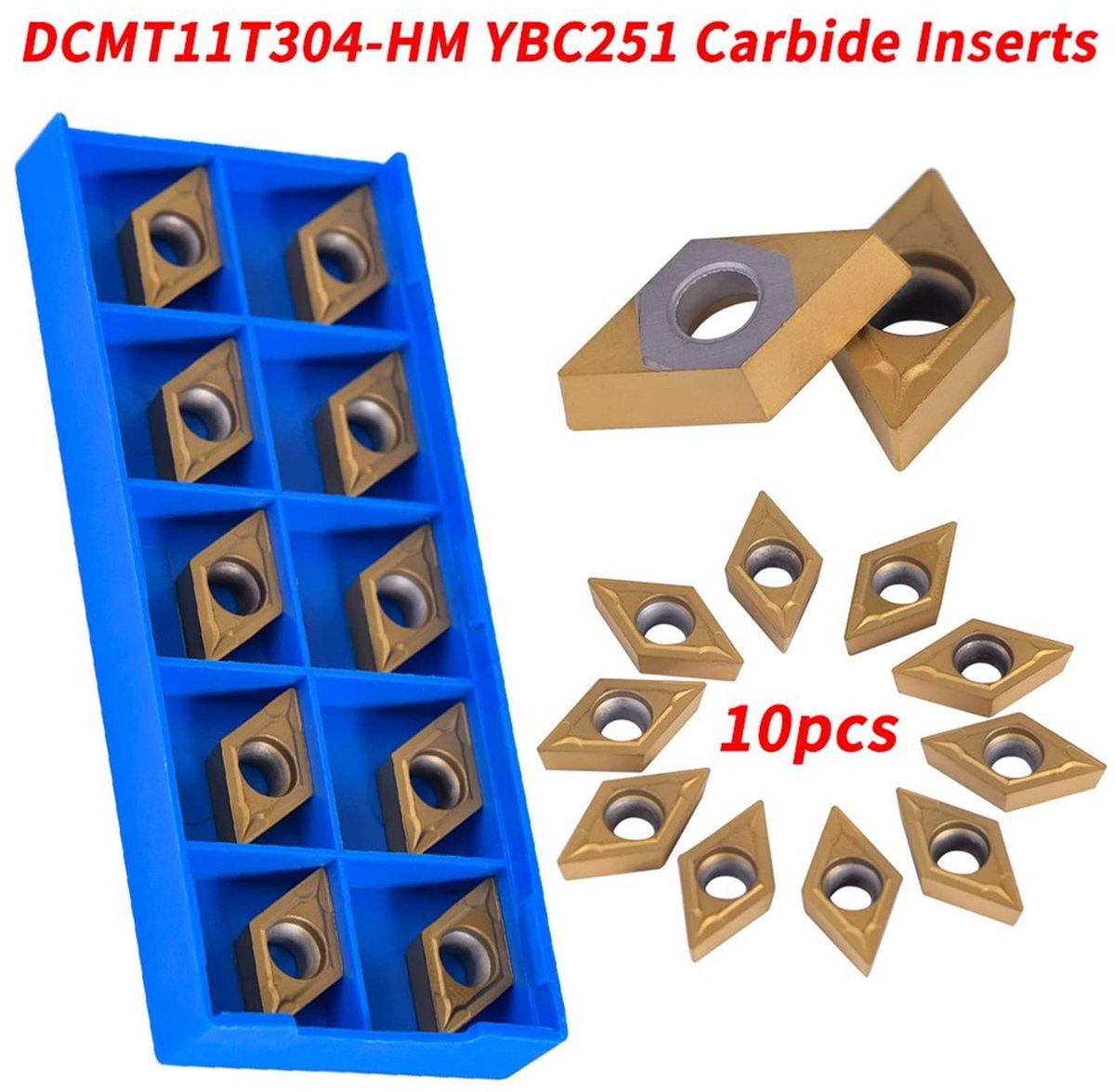 Dailygoods- Snij-inserts 10 Stuks - Hardmetaal - DCMT11T304-HM YBC251 - Draaigereedschap - Vervangingsmes - Afmetingen 19,5x11x4 mm - Snijbladen