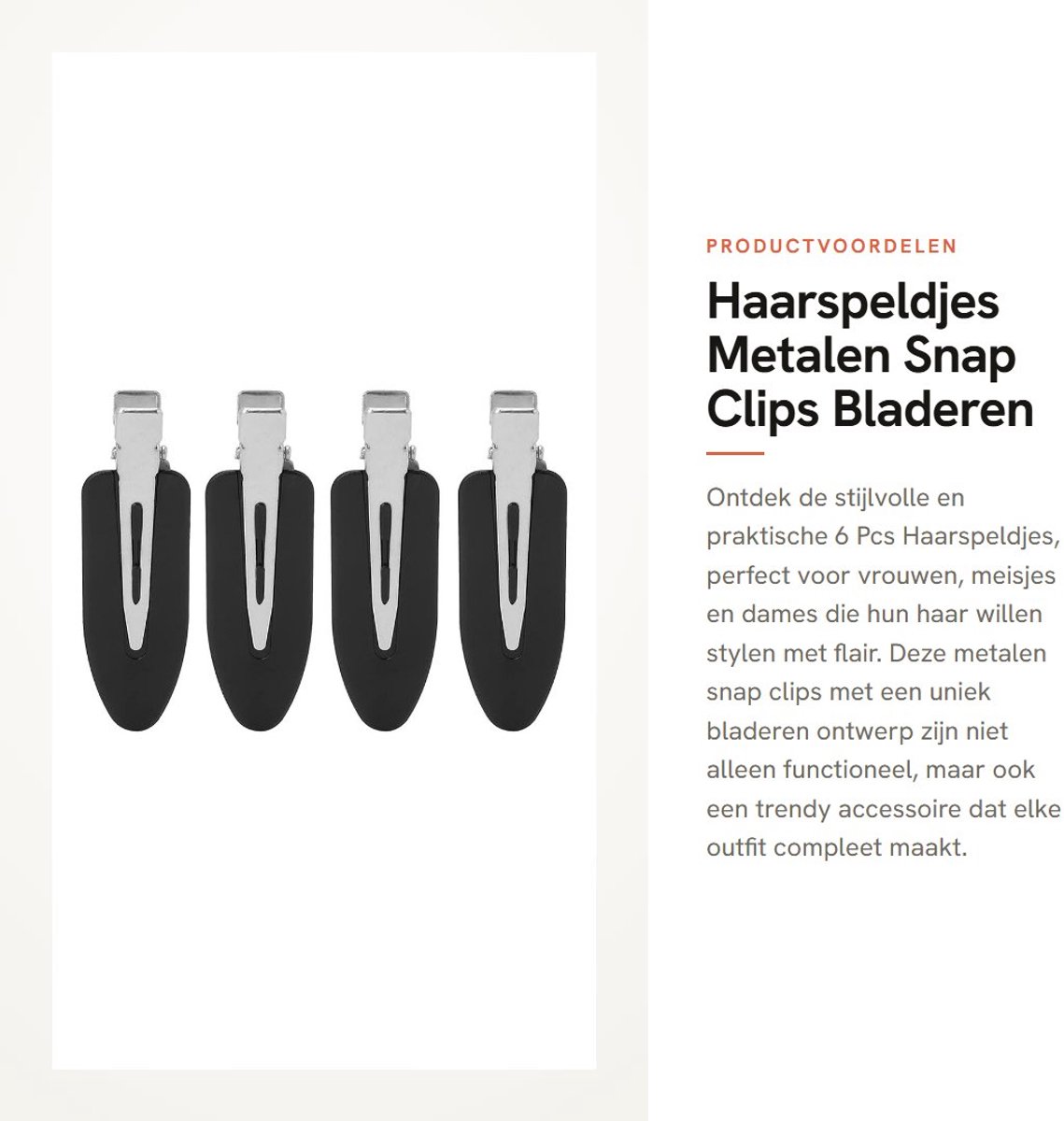 Allecto Plus - Set van 6 metalen haarspeldjes in leaf design voor dames - Zwart - Haaraccessoires voor styling van vrouwen, meisjes en dames.