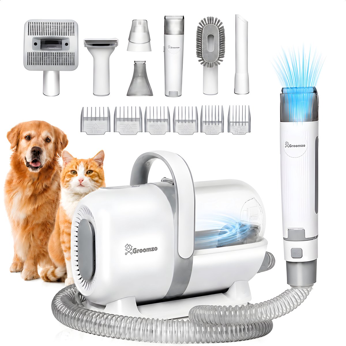 Bol.com Hondentondeuse Met Stofzuiger - 20-Delig - 1,5L Opvangbak - Hondentrimmer Tondeuse - Honden Tondeuse - Honden Trimset - ... aanbieding