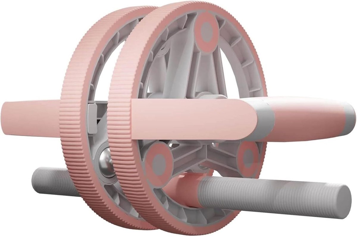 Buikspierwiel - Core trainer - Krachtraining thuis - Stabiliteit met twee wielen - 1.3 kg - Roze