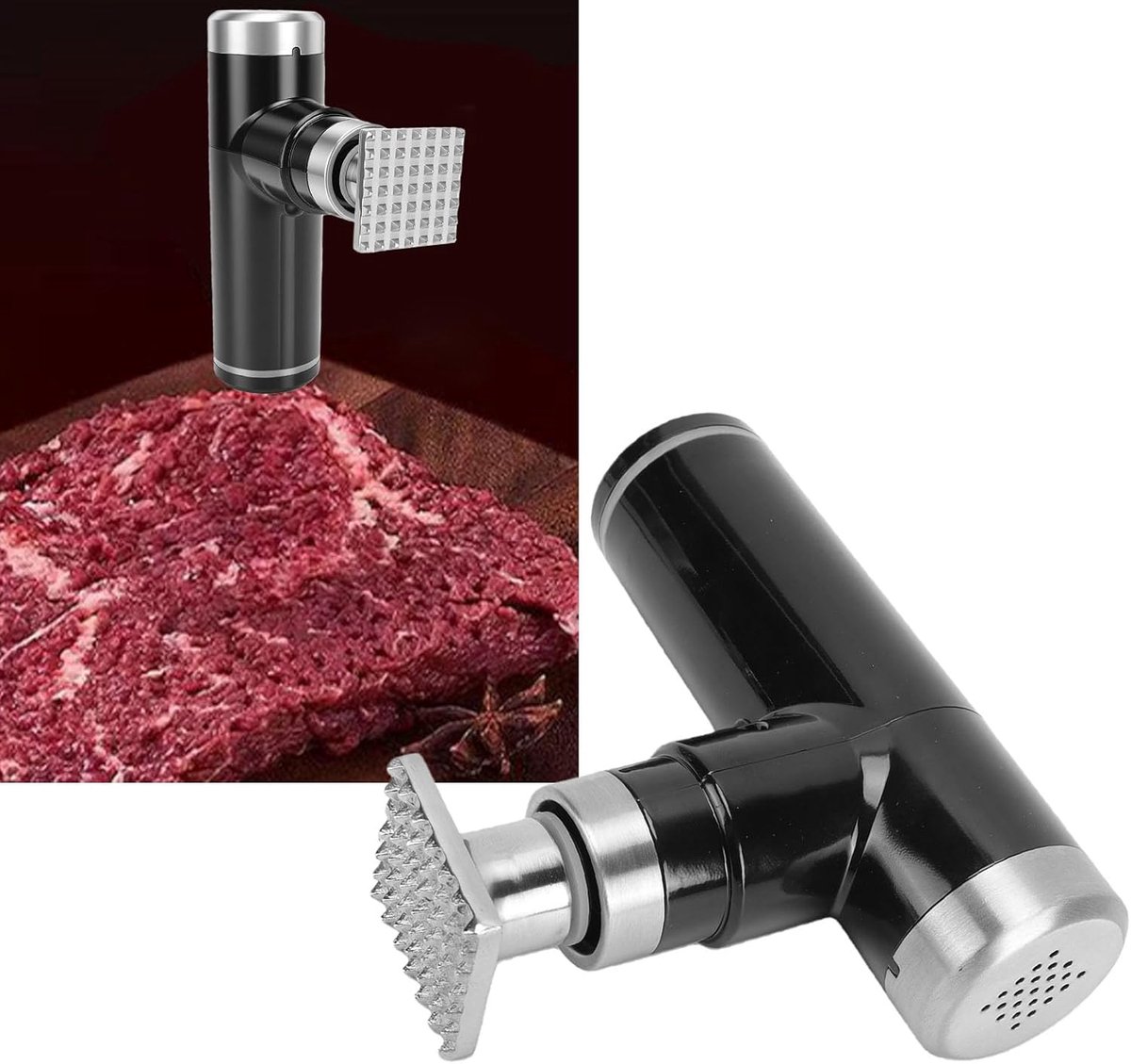 Elektrische Vleesvermalser Vleeshamer Malsmaker Vlees Bereiden Oplaadbaar en Draadloos 13 x 13 cm Zilver