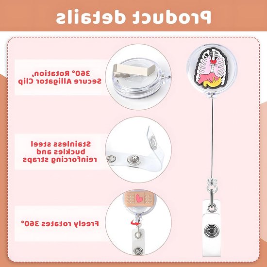 Set van 10 ID-kaarthouders voor verpleegkundigen, schattige badge reels met jojo, trekbare houder voor ID-kaarten, ideaal voor artsen, studenten en verpleegkundigen — afbeelding 2