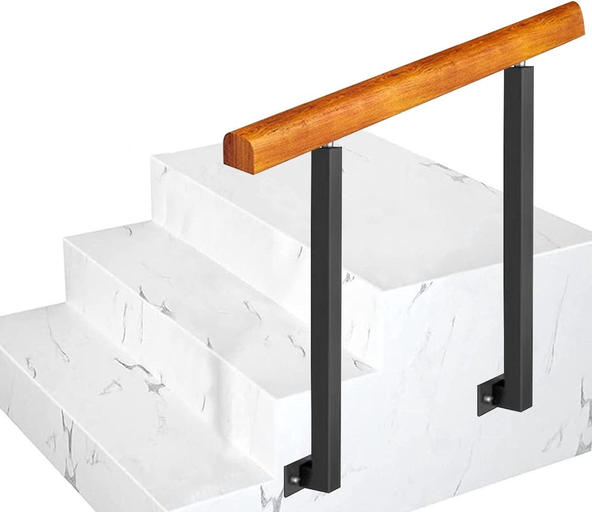 Massief houten leuning - Buitentrappen leuning - Veilig traplopen - Verstelbare hoekbeugel - Hoogte 85cm - Zwart
