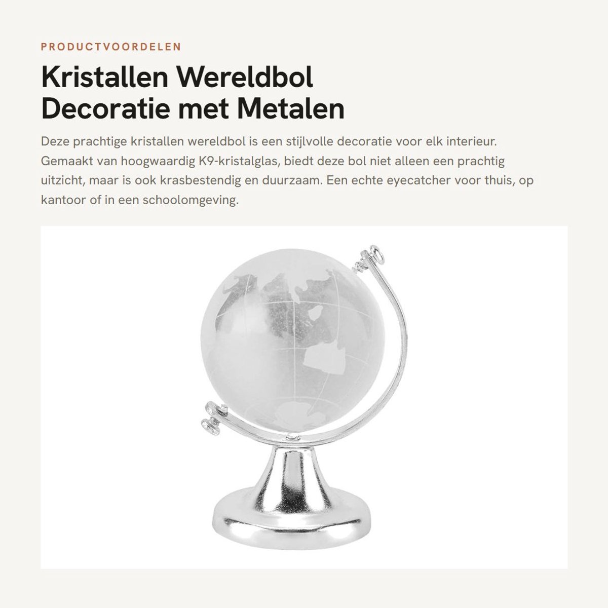 Dailygoods- Wereldkaart Kristallen Bol - Decoratie - Wereldbol - Metalen Stand - Hoogwaardig K9-Kristal - 6,5 cm - Decoratieve Globe