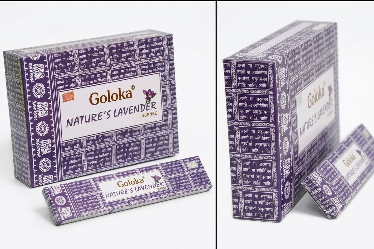Goloka Nature's Lavender Wierook – 12 x 15g (180g) – Natuurlijke Lavendel Geur – Ontspannende Aromatherapie – 144 Wierookstokjes