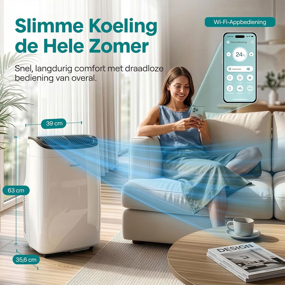 Mobiele airco 7000 BTU Wit met WiFi, App en Raamkit thumbnail 2