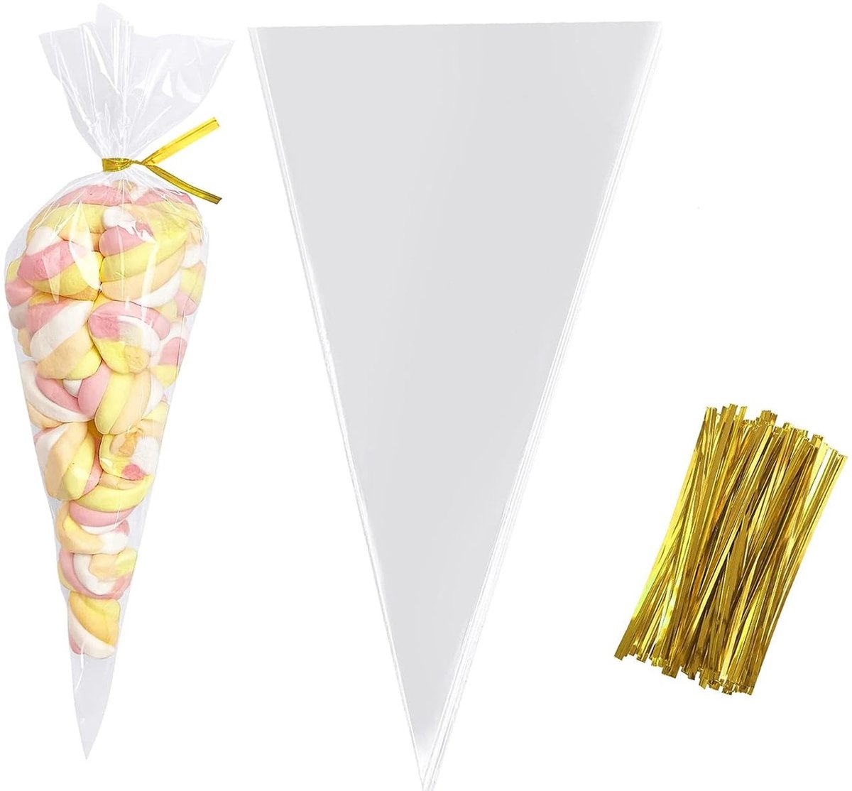 Dailygoods- Snoepzakjes 100 stuks - Cellofaanzakjes - Puntzakjes - Cadeauzakjes - Transparante zakjes 13 x 25 cm - Voor snoep en koekjes