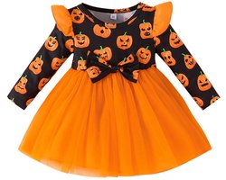 Dailygoods - Winmany Kleine, baby, meisjes, Halloween, tutu, jurk, uitrusting, klein meisje, lange mouwen, pompoen, romper, kleding, boog, kant, rok